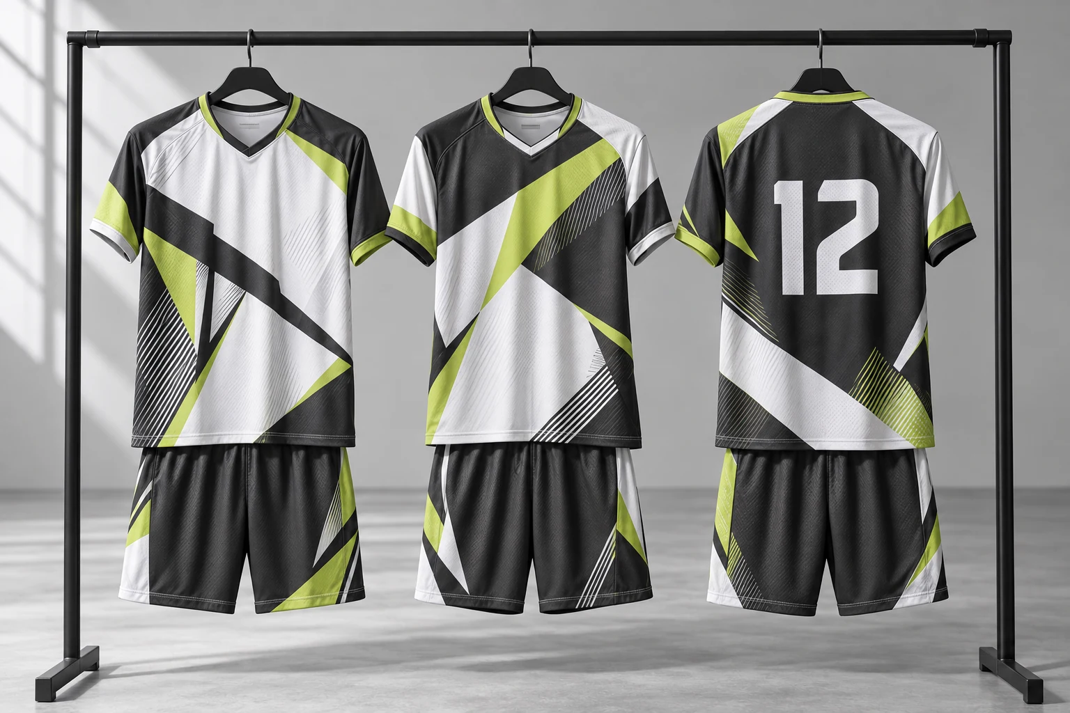 Concept kits featuring continuous abstract charcoal and lime designs